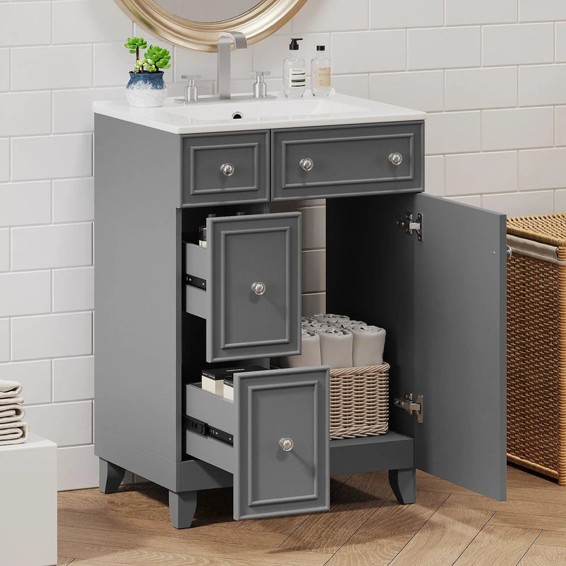 Transitional Style Bathroom Vanity Cabinet With Ceramic Sink by HouseOfZazla