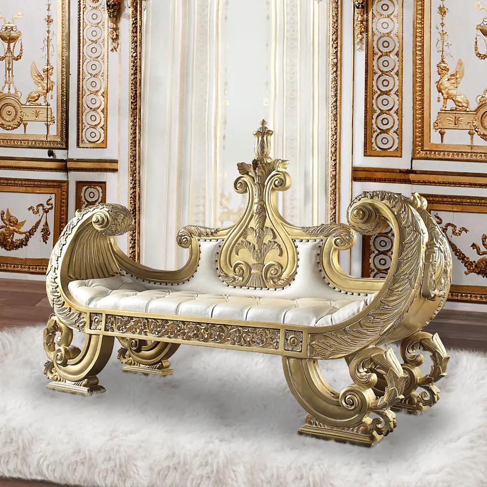 Bernadette - Bench - White Synthetic Leather Fabric & Gold by Unique Piece Furniture