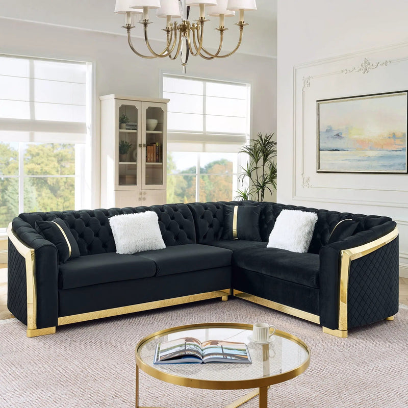 L Shaped Chesterfield Sectional Sofa With Stainless Steel Accents by HouseOfZazla