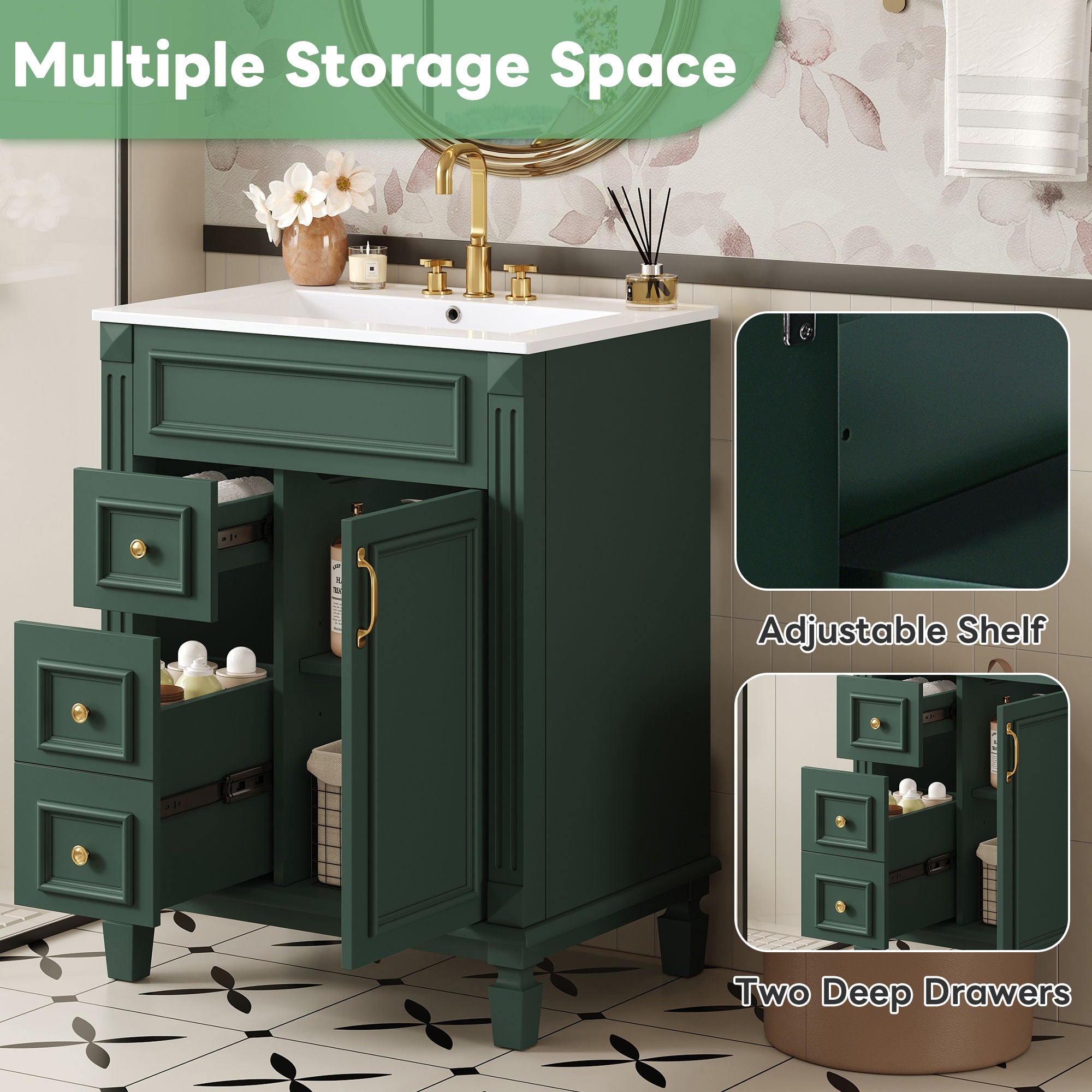 Bathroom Vanity With Sink, Compact Cabinet & 2 Drawers And Adjustable Shelf by Unique Piece Furniture