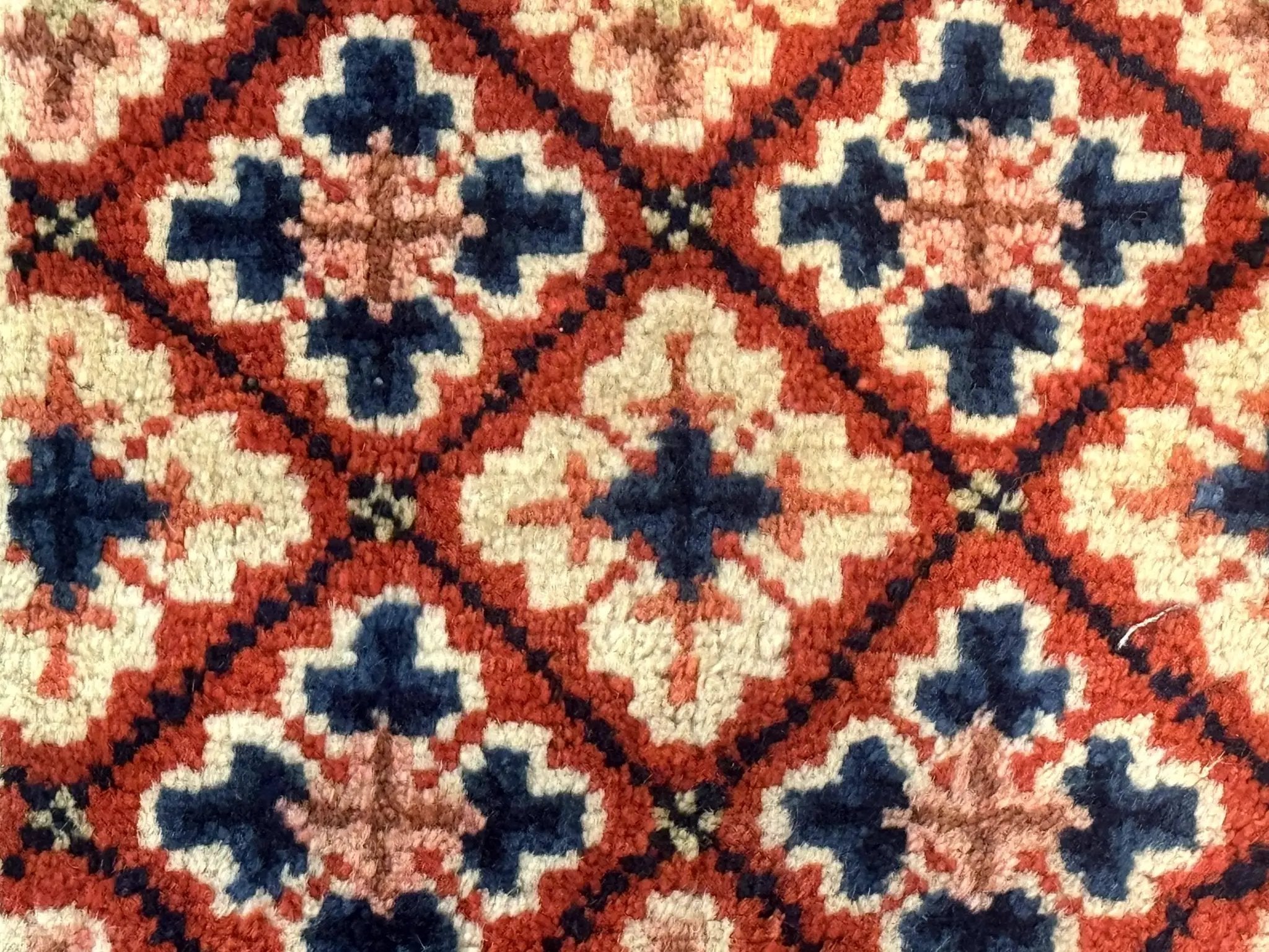 Small Antique Chinese Rug 2x2, Red Blue Square Rug Mat, Handmade, Tibetan Rug by Jewel Rugs