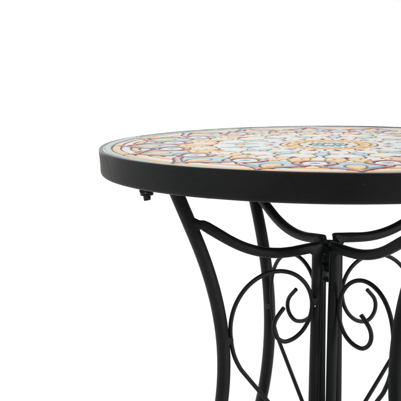 Round Ceramic Outdoor Side Table, Colorful + Black by HouseOfZazla