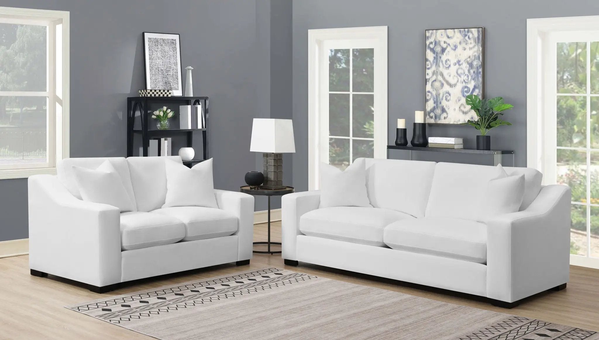 Ashlyn 2-piece Upholstered Sloped Arm Sofa Set White by Unique Piece Furniture