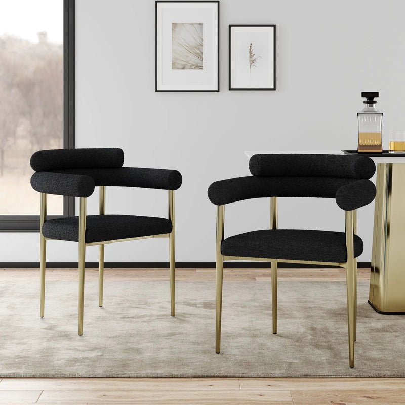 Dining Chairs (Set of 2), Mid-Century Modern Dining Chairs, Kitchen Dining Room Chairs, Round Boucle Backrest Sherpa Dining Chair With Brushed Metal Legs by Unique Piece Furniture