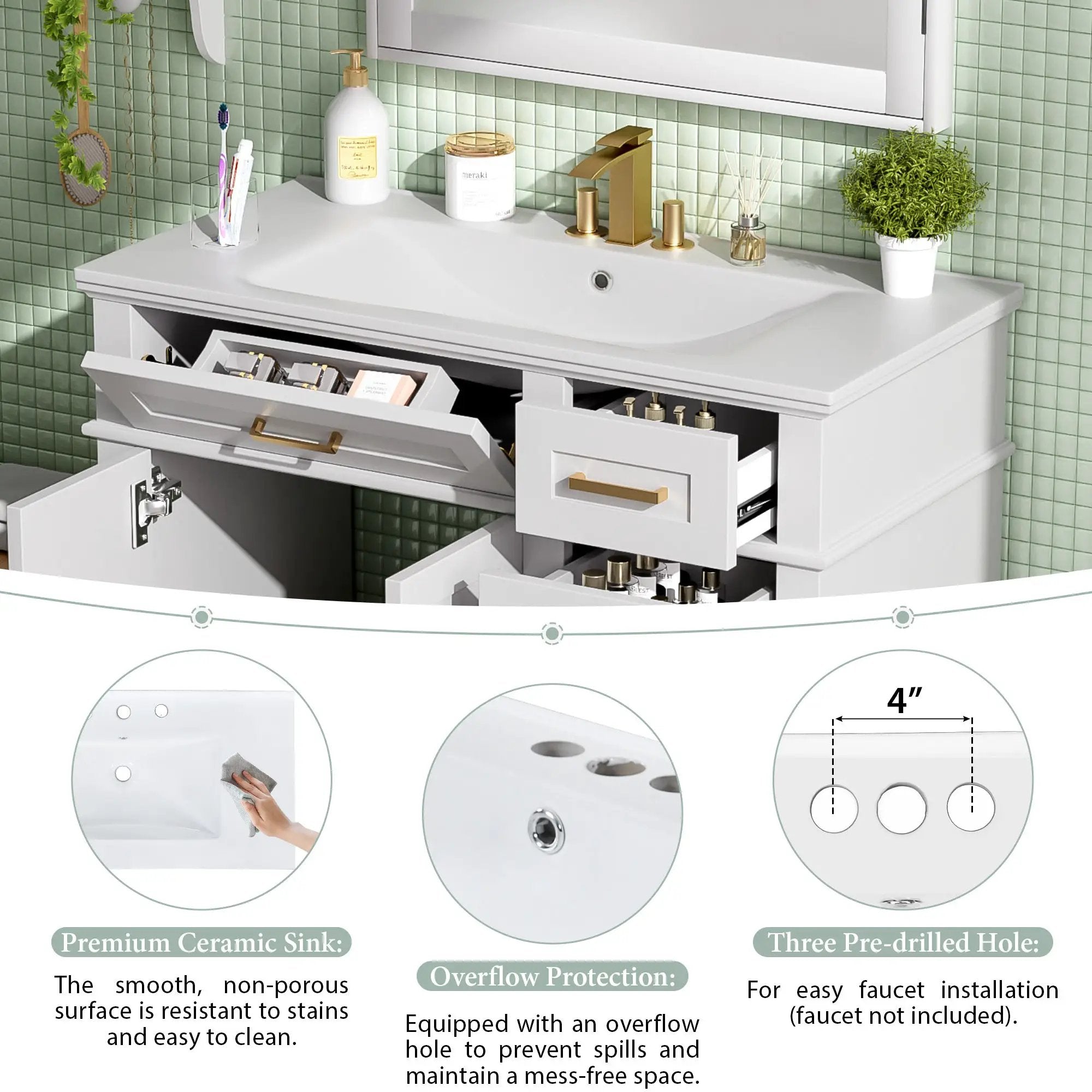 36-Inch White Modern Bathroom Vanity with Ceramic Sink by HouseOfZazla