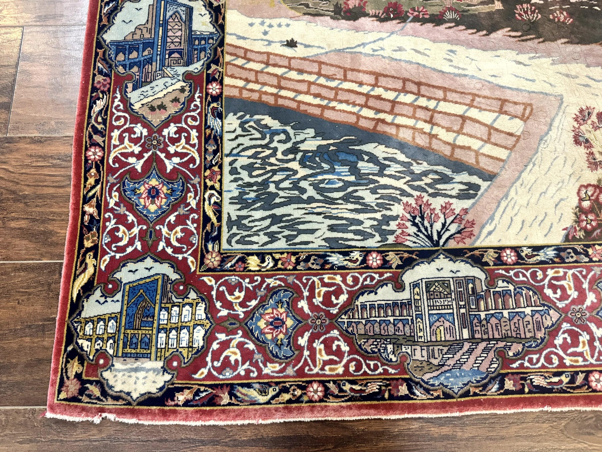Persian Isfahan Pictorial Rug 3.6 x 5.7, Very Fine 400 KPSI, Historical Buildings, Signed By Masterweaver, Handmade by Jewel Rugs