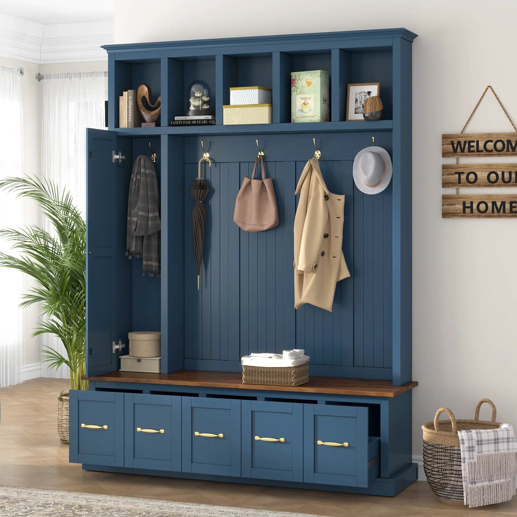 U-Can Entryway Hall Tree with Coat Hooks, Shoe Bench & Drawer Storage Cabinet by HouseOfZazla