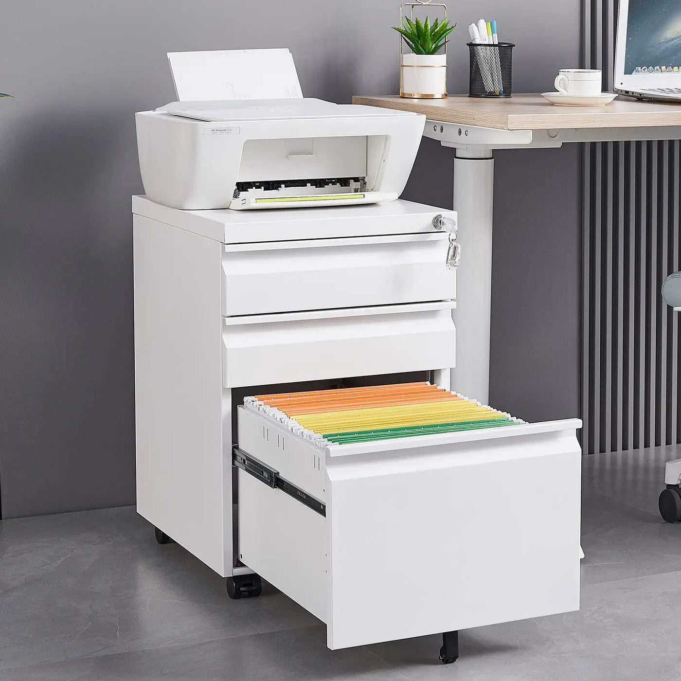 Contemporary 3 Drawer Mobile Filing Cabinet With Lock, Metal Office Storage For Legal / Letter Size by Unique Piece Furniture