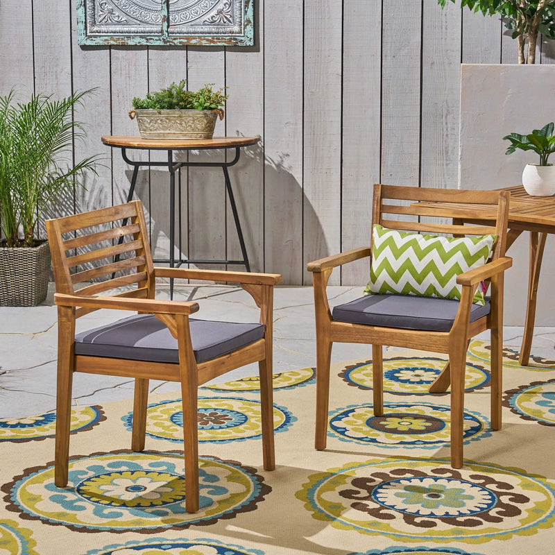 Outdoor Dining Chair With Slat Back And Acacia Wood Frame (Set of 2) - Gray / Teak by HouseOfZazla