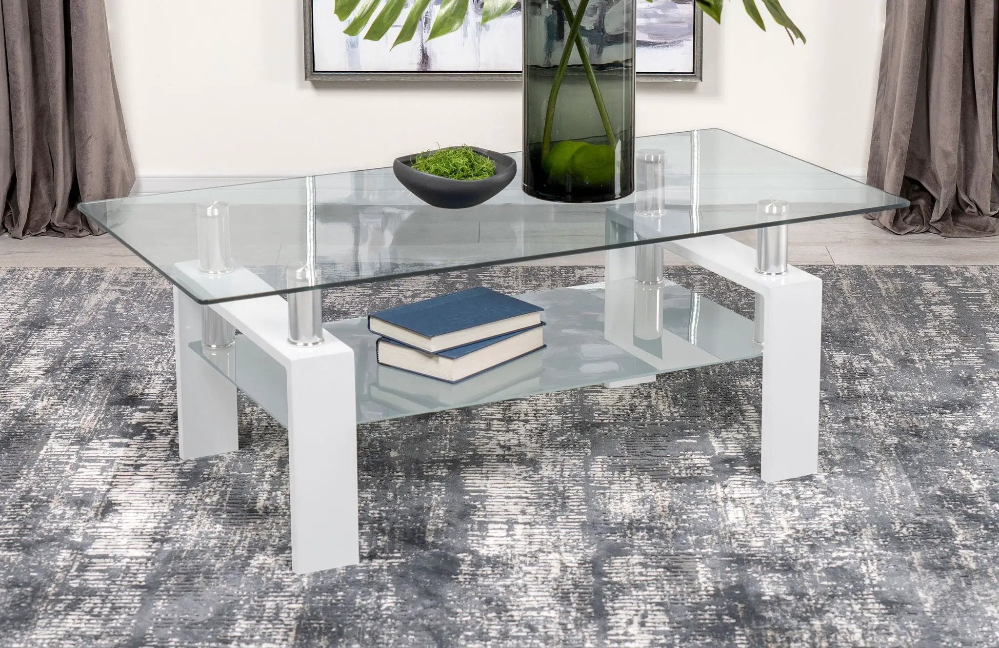 Dyer 1-shelf Rectangular Glass Top Coffee Table White by Unique Piece Furniture
