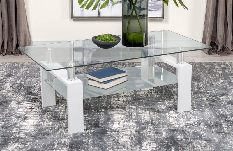 Dyer 1-shelf Rectangular Glass Top Coffee Table White by Unique Piece Furniture