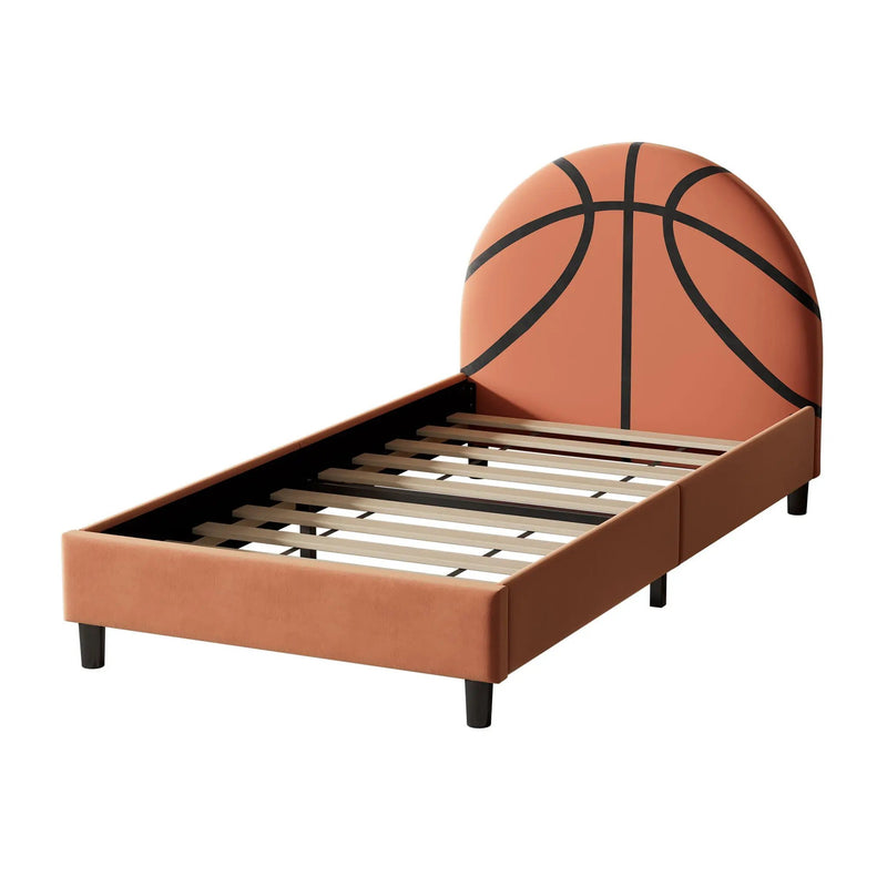 Basketball Design Upholstered Twin Platform Bed Sport Style Bed For Boys & Girls, Teens - Orange by Unique Piece Furniture