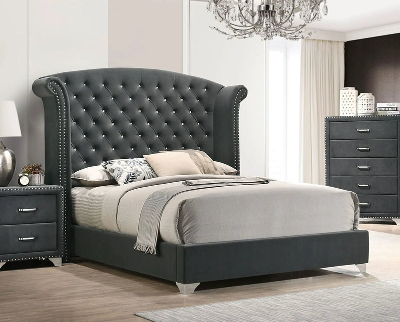 Melody Upholstered Queen Wingback Bed Grey by Unique Piece Furniture
