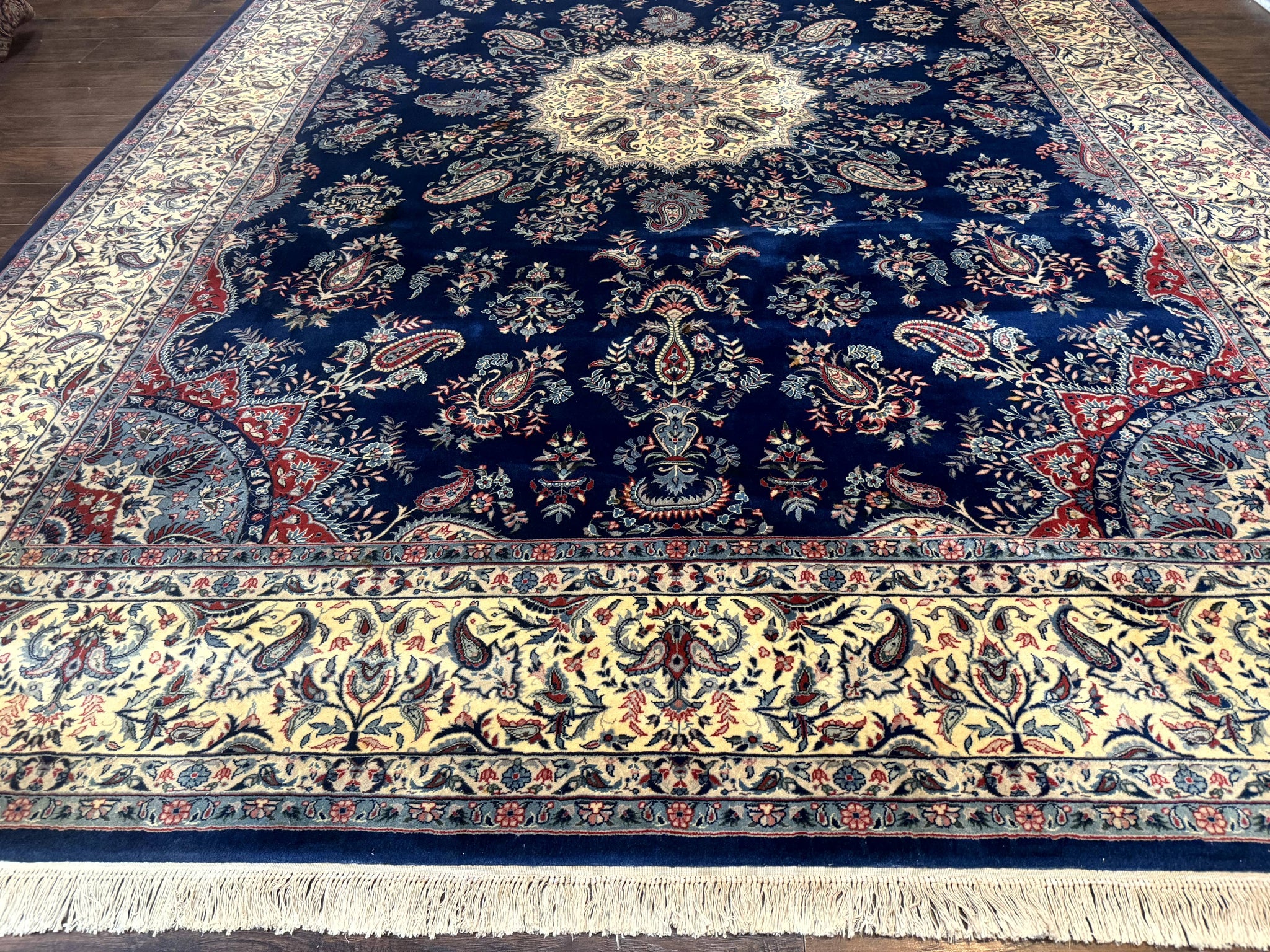 Sino Persian Kerman Rug 10x14, Blue and Beige, Floral Medallion, Fine 240 KPSI by Jewel Rugs