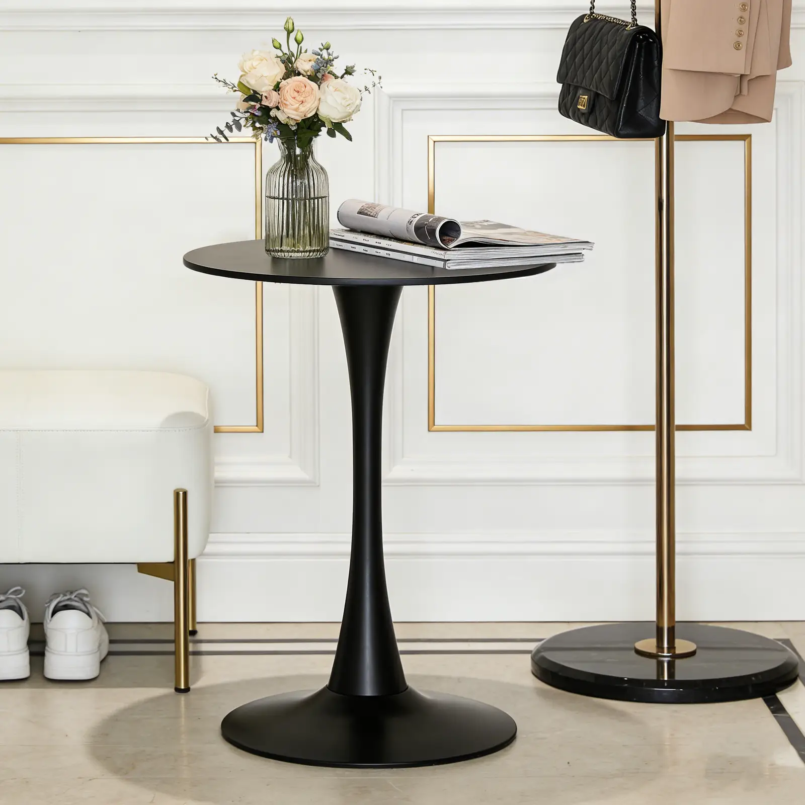 Black Round Dining Table with MDF Top and Matte Iron Base by HouseOfZazla
