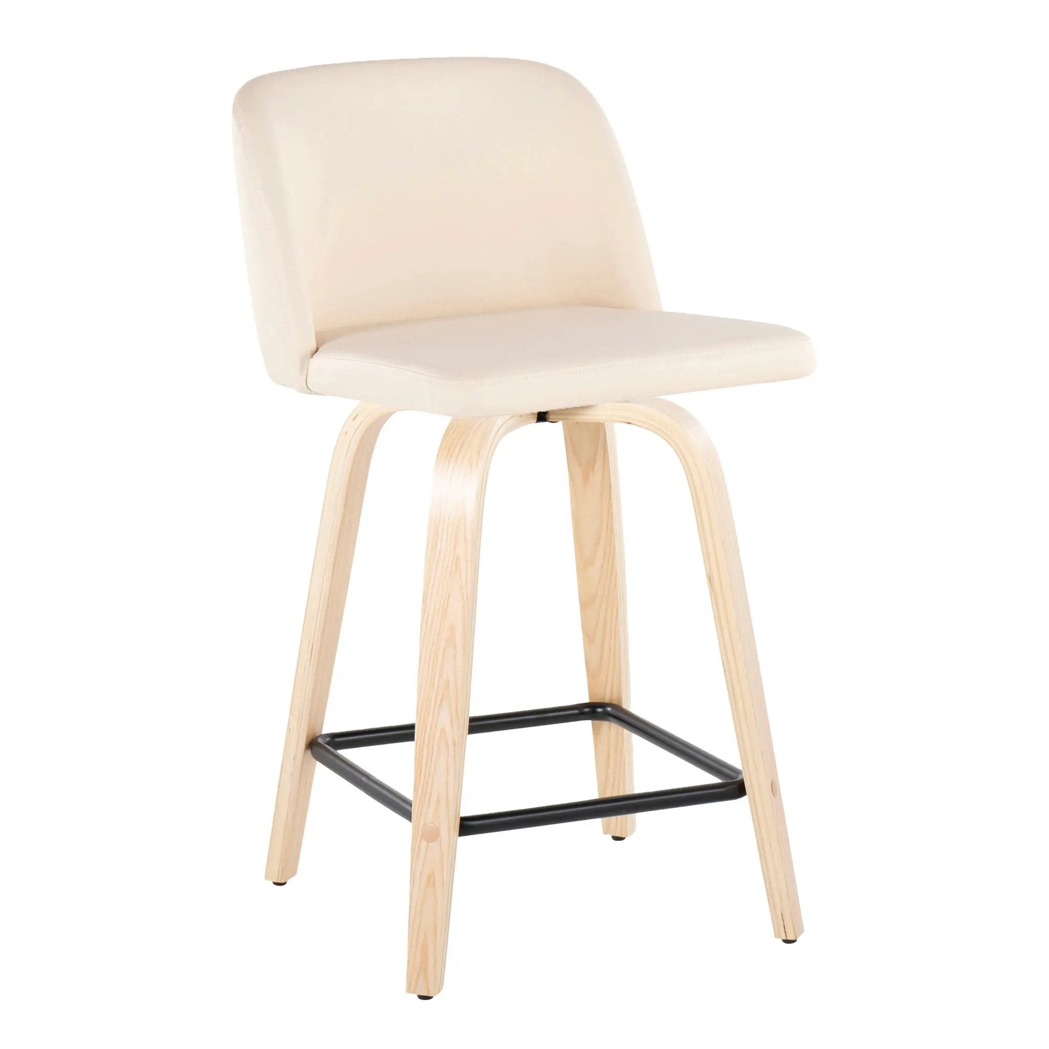 Toriano - Contemporary Modern Design Fixed Height Counter Stool With Swivel With Square Footrest (Set of 2) by HouseOfZazla