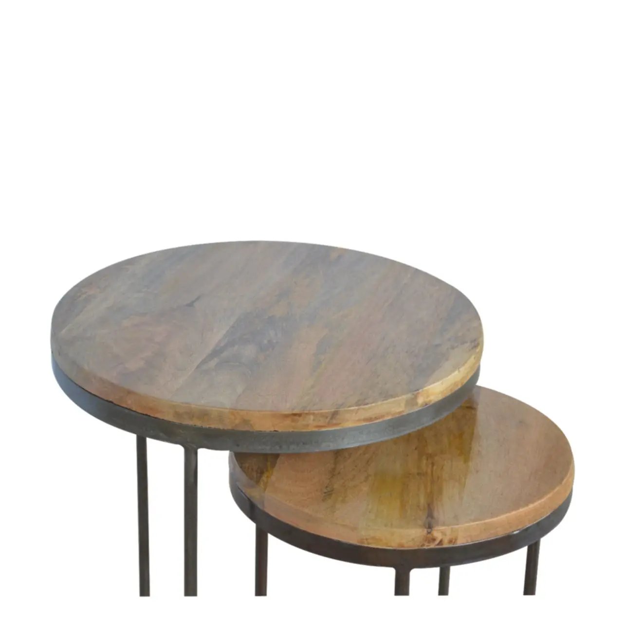 Round Stool Table With Iron Base (Set of 2) - Brown / Black by HouseOfZazla