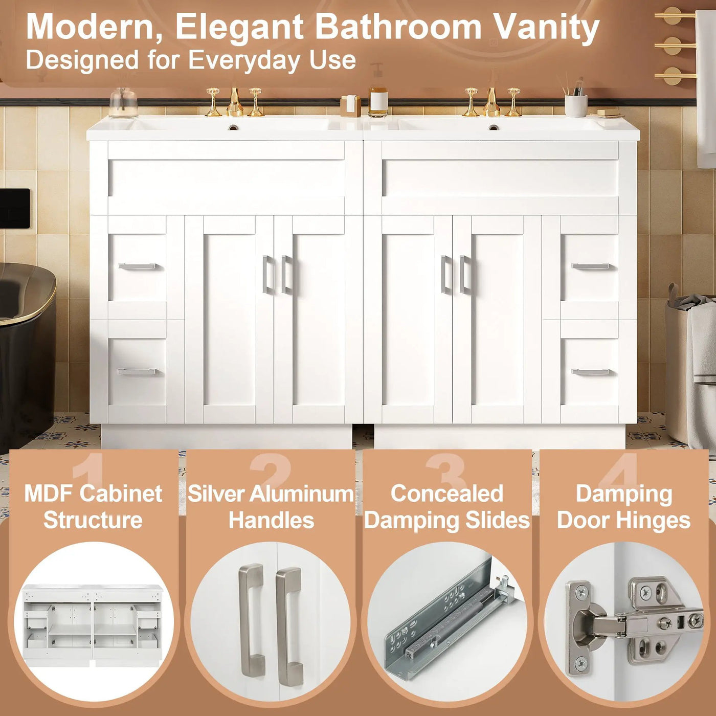 Bathroom Vanity With 2 Doors, 2 Drawers, Adjustable Shelf, Hidden Slides & Soft Close Hinges by Unique Piece Furniture