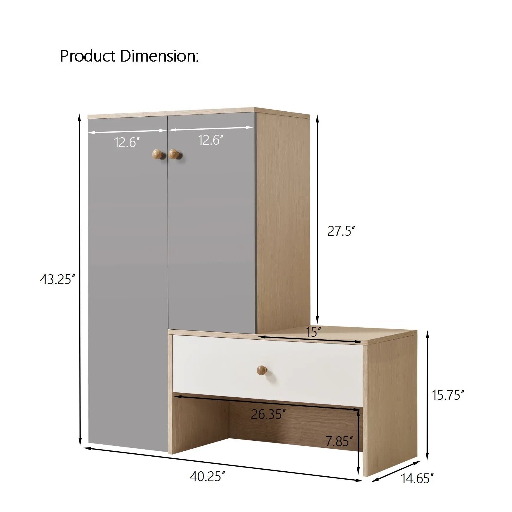 Modern Multi Functional Shoe Storage Bench & Cabinets With Adjustable Shelves - Gray / Natural Wood / White by HouseOfZazla