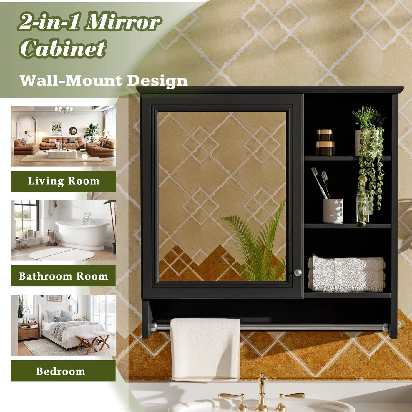 Wall Mount 2 In 1 Mirror Cabinet With Adjustable Shelf, Soft-Closing Hinges by HouseOfZazla