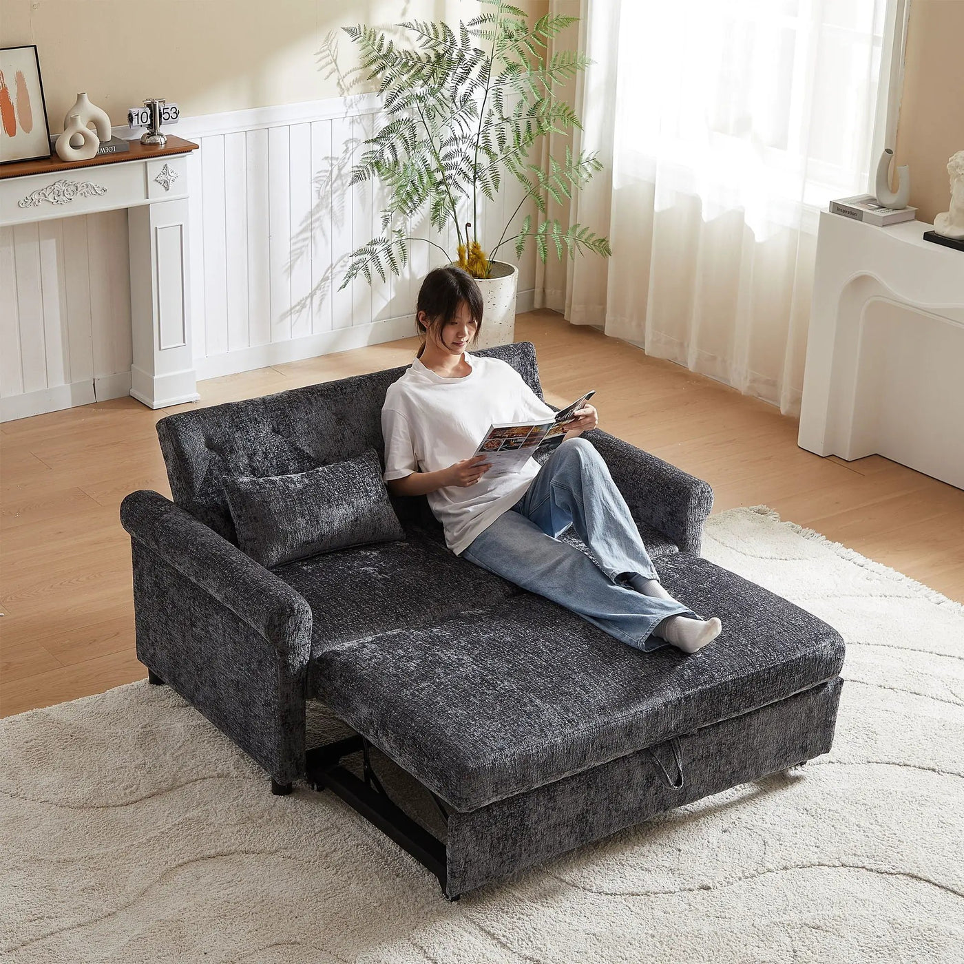 Loveseat Sofa Bed, Pull - Out Couch Sleeper & 2 Pillows by Unique Piece Furniture
