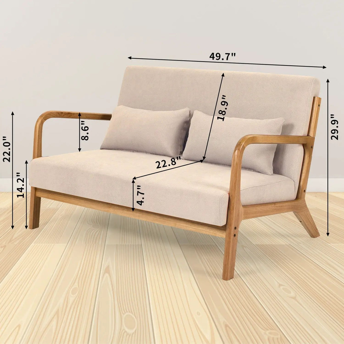 Leisure Chair With Solid Wood Armrest And Feet, Mid-Century Modern Accent Sofa, 2 Seat by Unique Piece Furniture