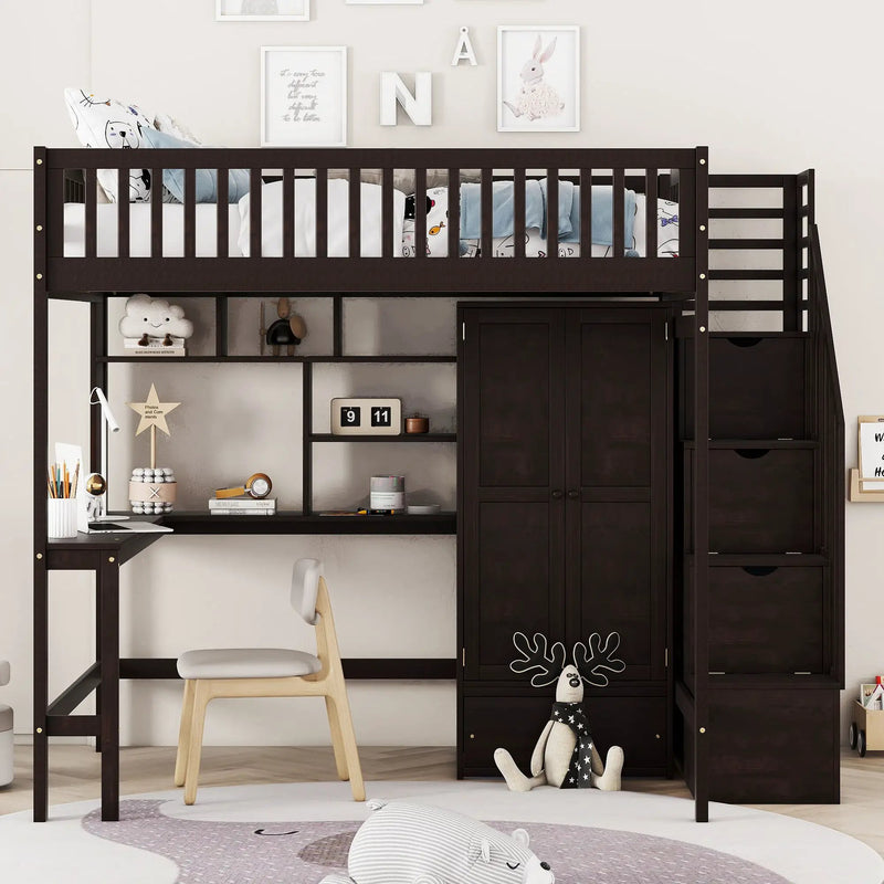 Loft Bed With Bookshelf, Drawers, Desk, And Wardrobe by Unique Piece Furniture