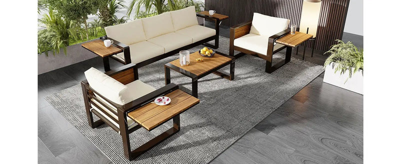 Aluminum Frame Large 4-Piece Outdoor Patio Furniture Set for 5 Person by HouseOfZazla