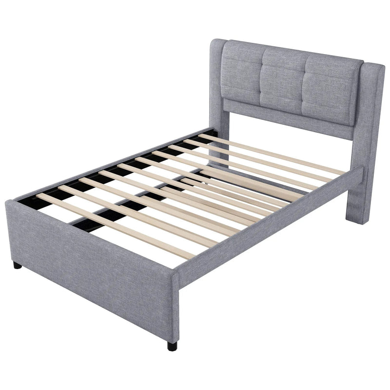 Upholstery Platform Bed With Trundle, Trundle Can Be Flat Or Erected by HouseOfZazla