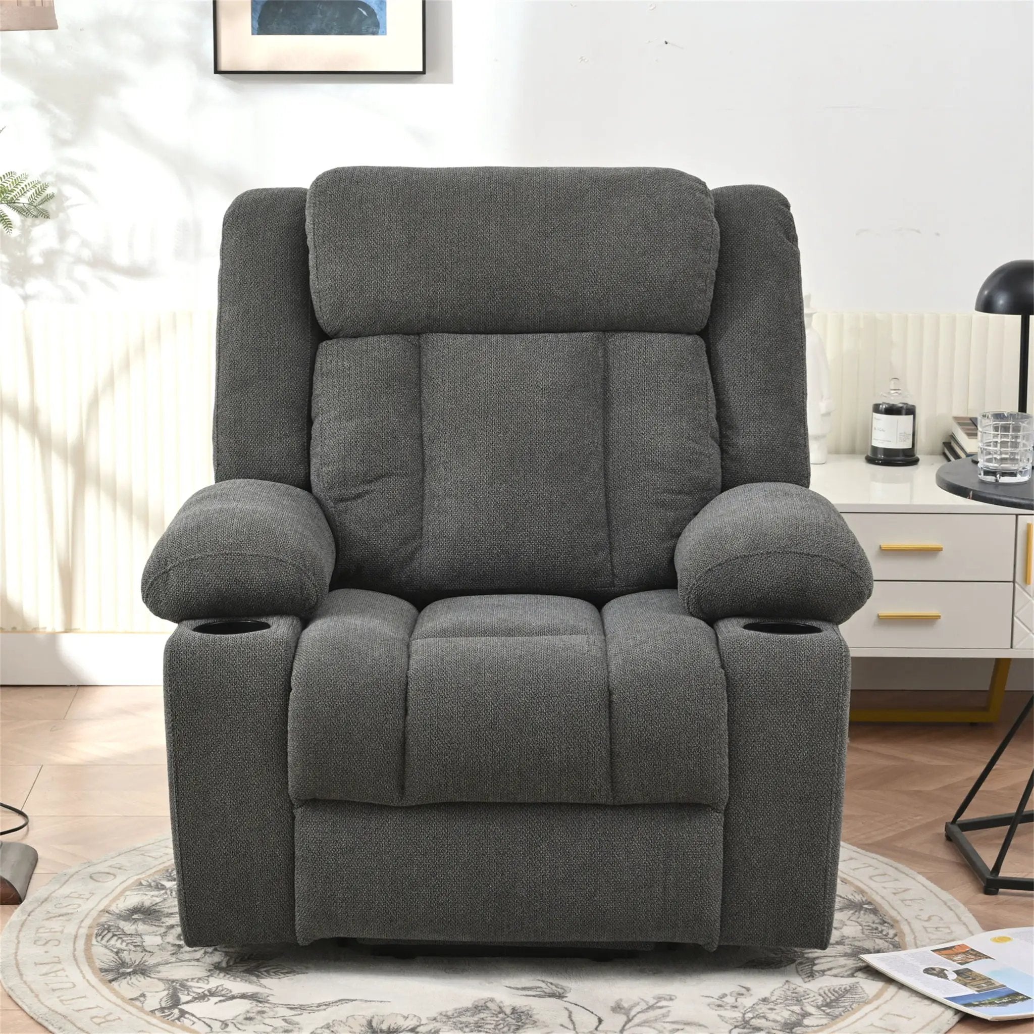 Power Lift Recliner Chair With Extended Footrest, Remote Control, Cup Holders, And Side Pockets by HouseOfZazla