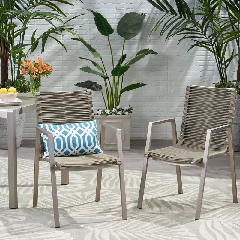 Outdoor Modern Aluminum Dining Chair Set With Rope Sea (Set of 2) by HouseOfZazla