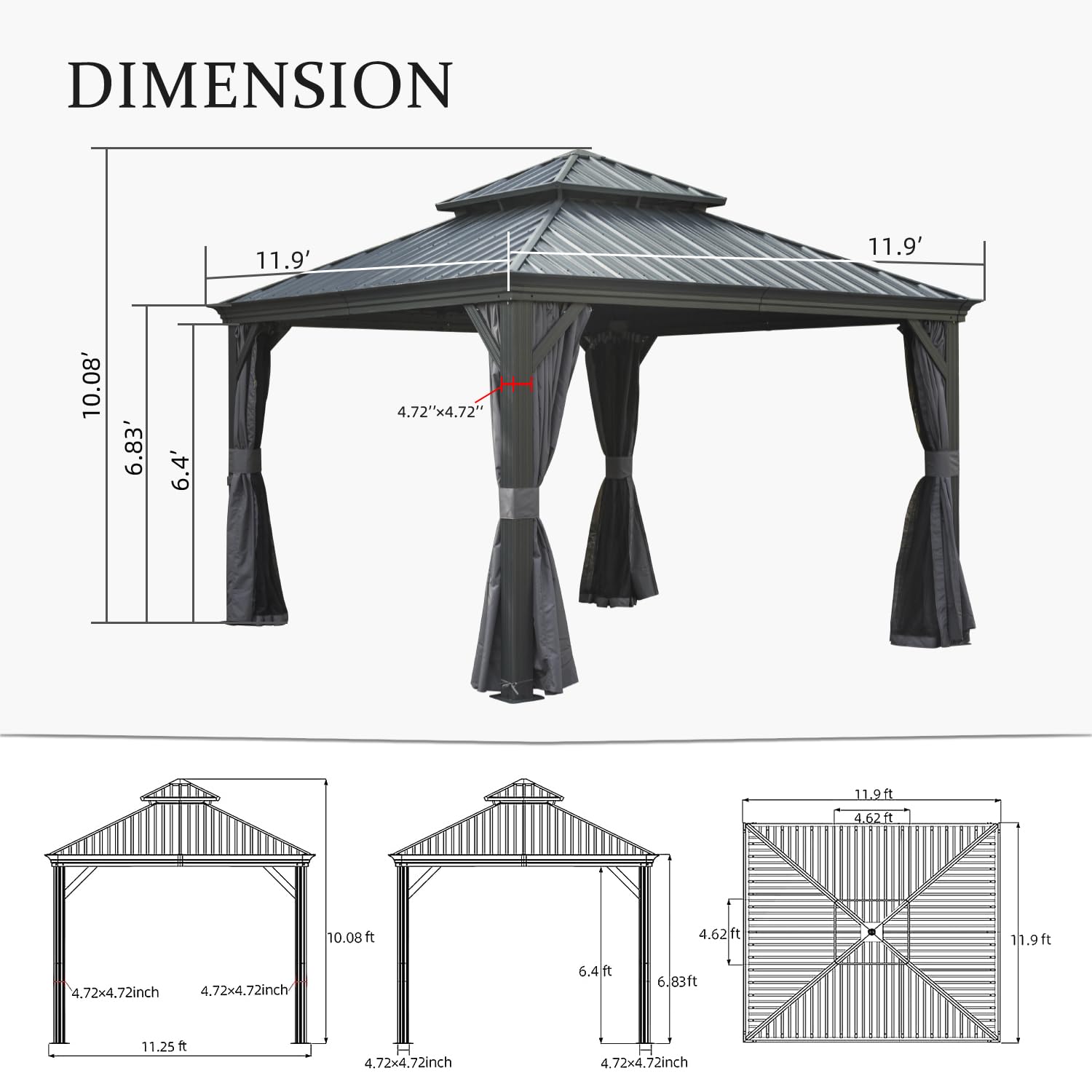 12'x12' Hardtop Gazebo Canopy with Galvanized Steel Double Roof by HouseOfZazla