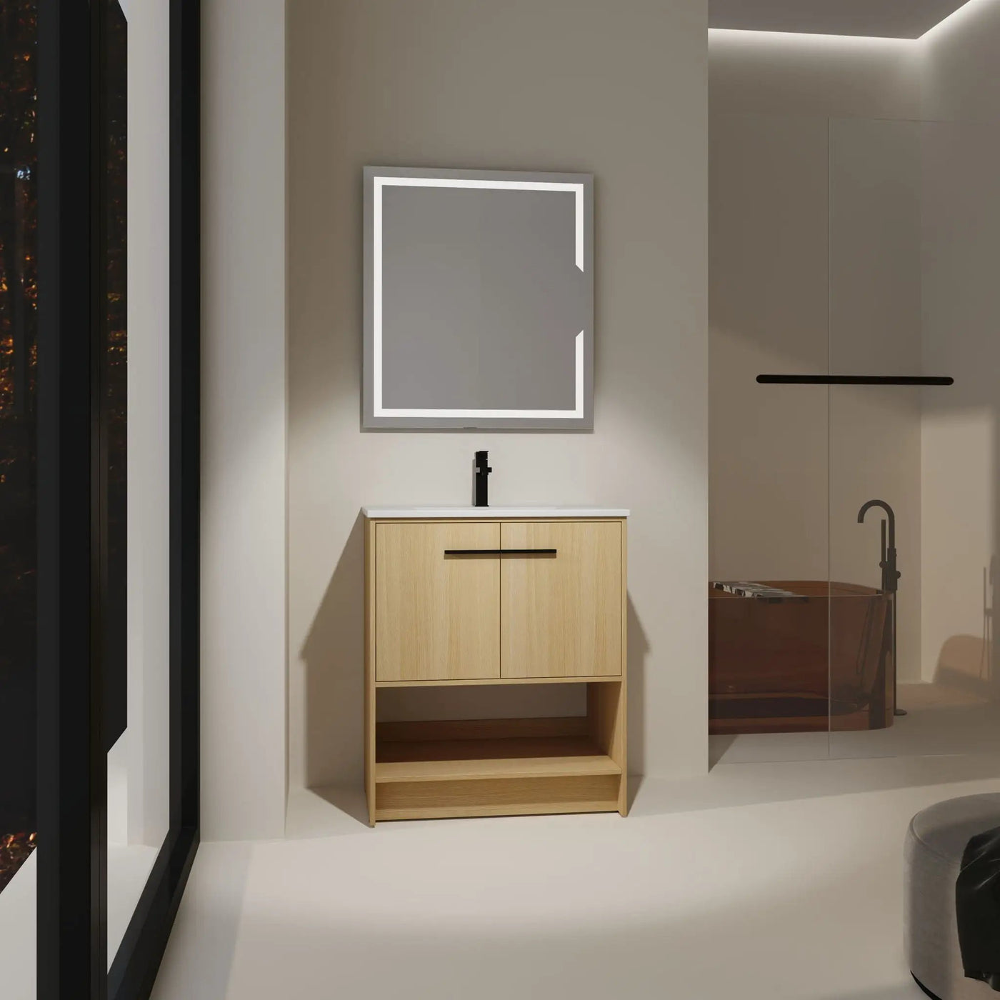 Modern Bathroom Vanity With Ceramic Sink, Freestanding Cabinet, Soft Closing Doors by HouseOfZazla