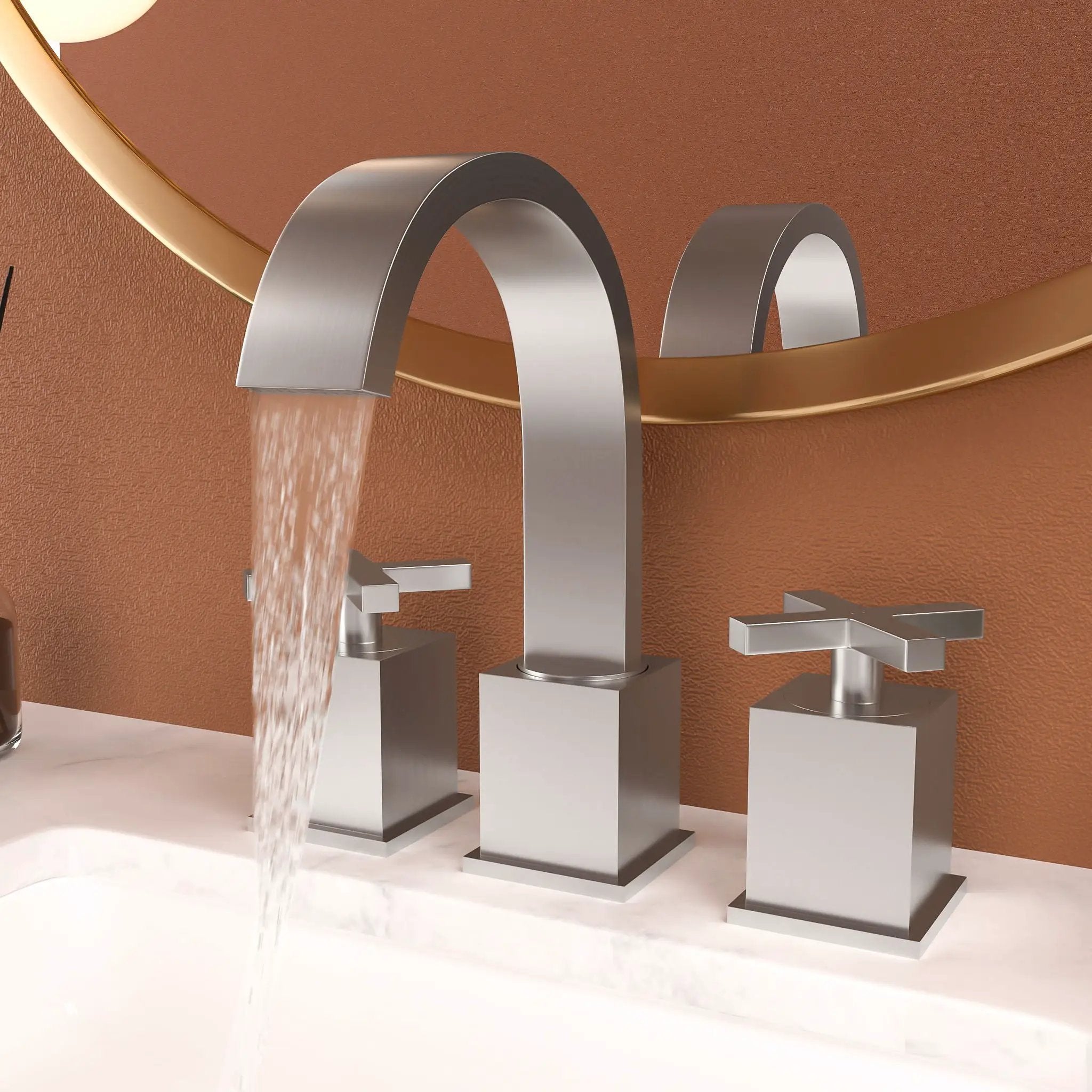 2 Handle Widespread Bathroom Faucet With Pop Up Drain And 2 Water Supply Lines - Brushed Nickel by HouseOfZazla