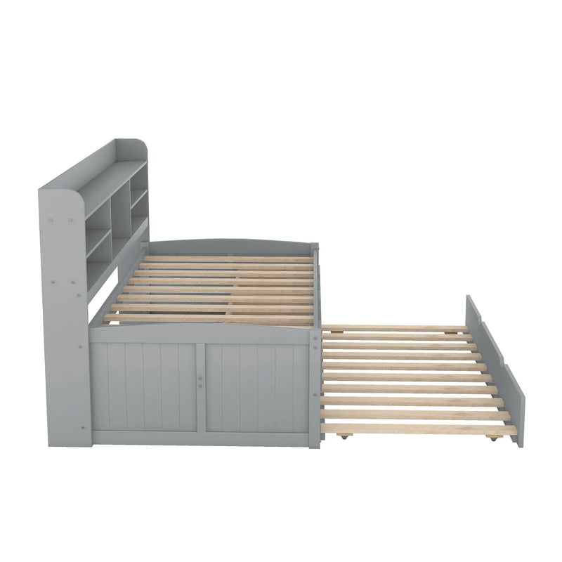 Captain Bed With Built In Bookshelves, 3 Storage Drawers, And Trundle by HouseOfZazla