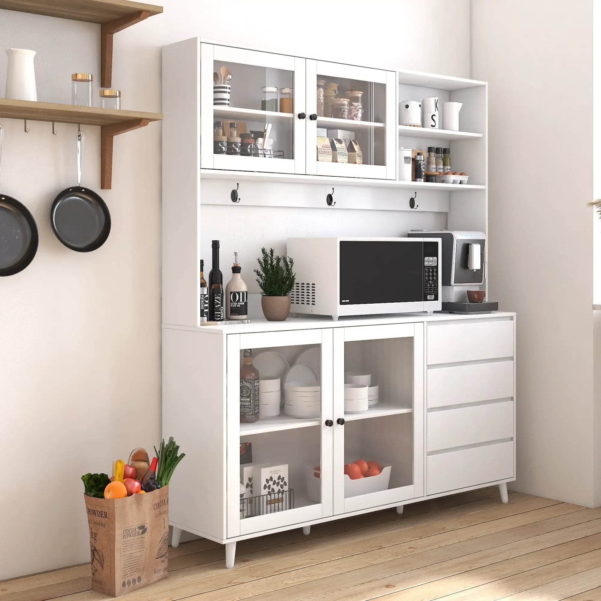 63" W Large Kitchen Hutch Cabinet, Freestanding Pantry Storage by HouseOfZazla