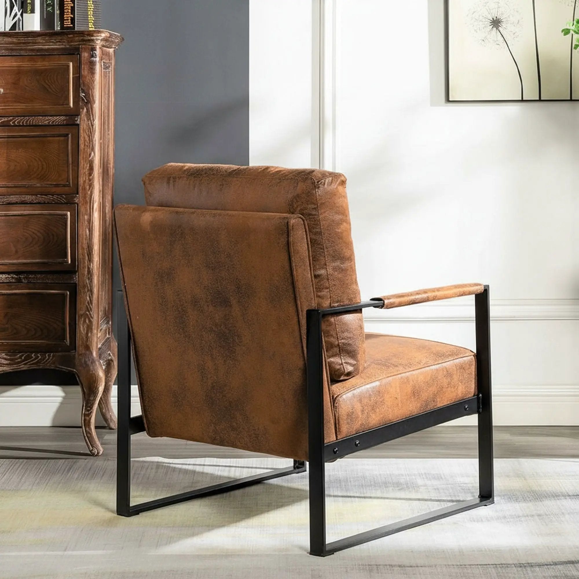Classic Mid Century Modern Accent Chair With Durable Square Metal Frame, Armchair by HouseOfZazla