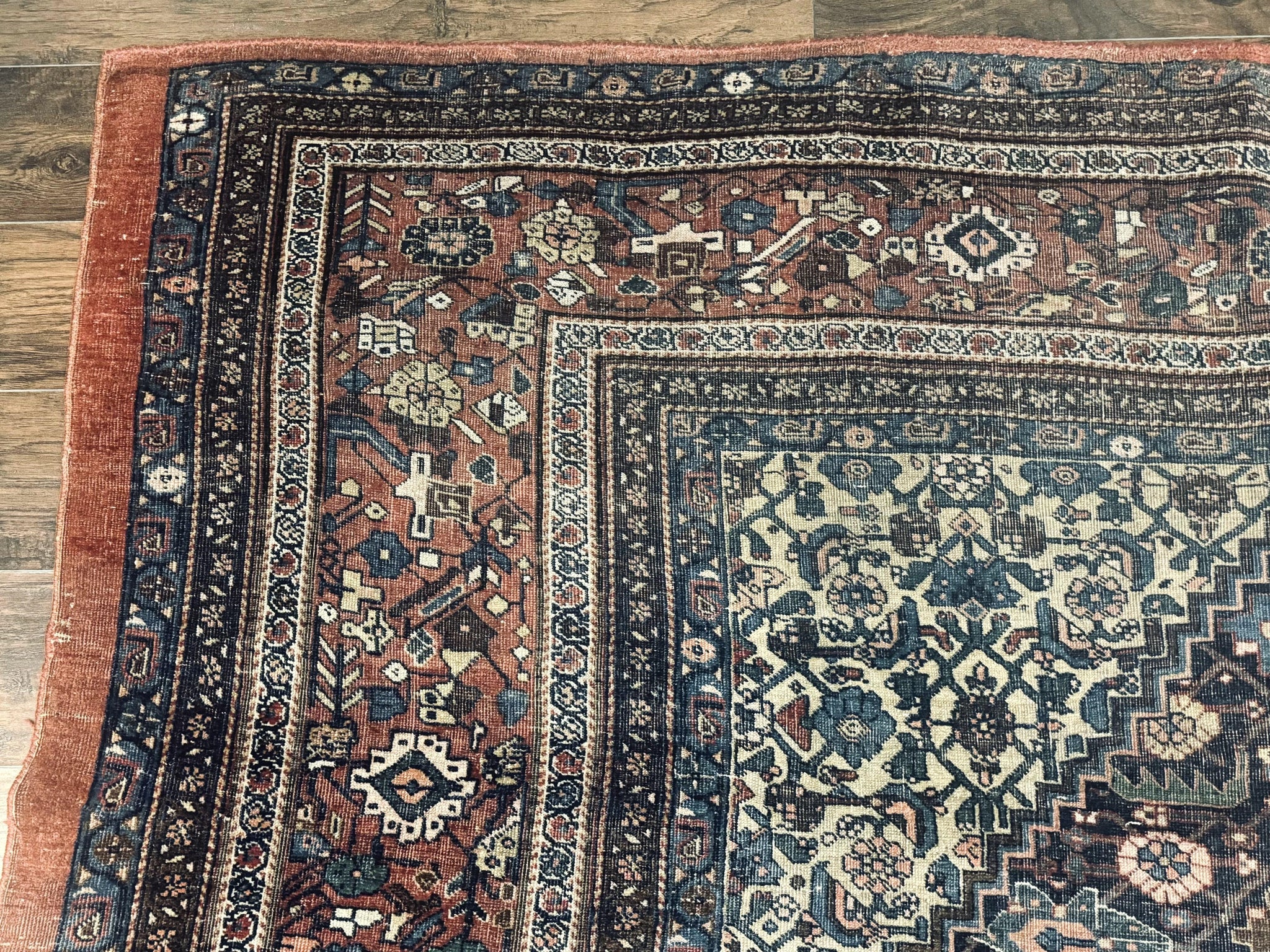 Antique Persian Bidjar Rug 8x15 – Navy Blue, Herati Pattern, Early 20th Century by Jewel Rugs