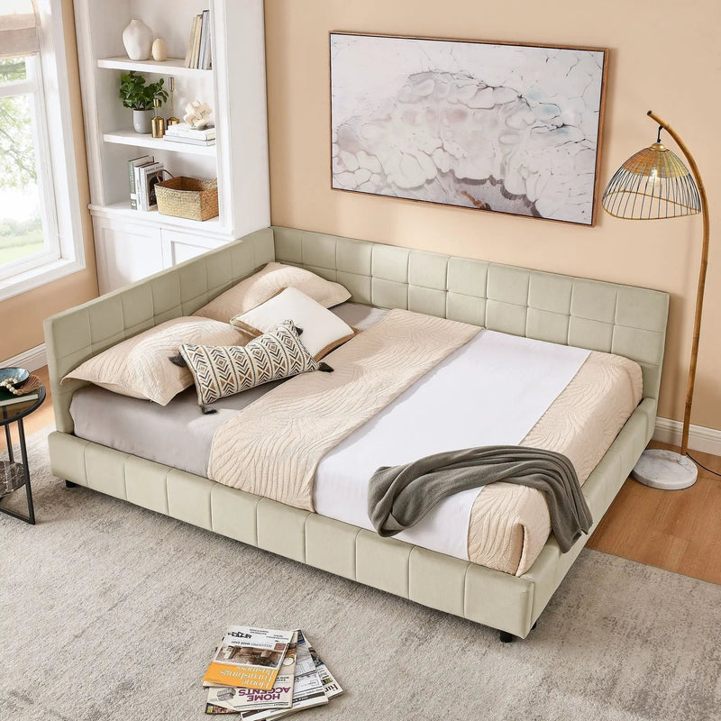 Mid-Century Storage Upholstered Tufted Bed Frame With Backrest And Armrests by HouseOfZazla