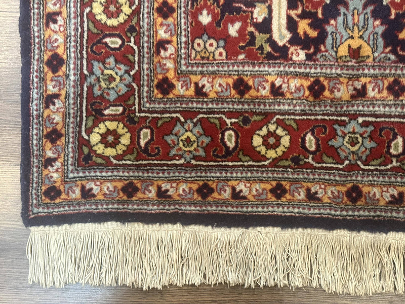 Turkish Hereke Rug 3x5, Navy Blue and Red, Fine 210 KPSI by Jewel Rugs