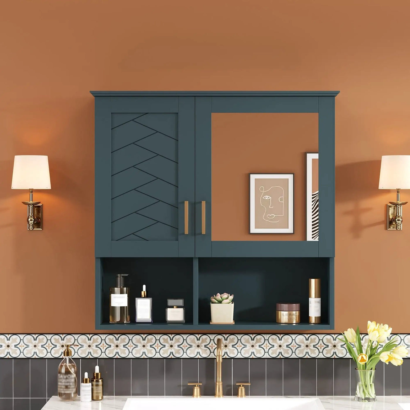 2 In 1 Wall-Mounted Mirror Cabinet With Adjustable Shelves, Soft-Close Doors, High-Definition Mirror & Storage by Unique Piece Furniture