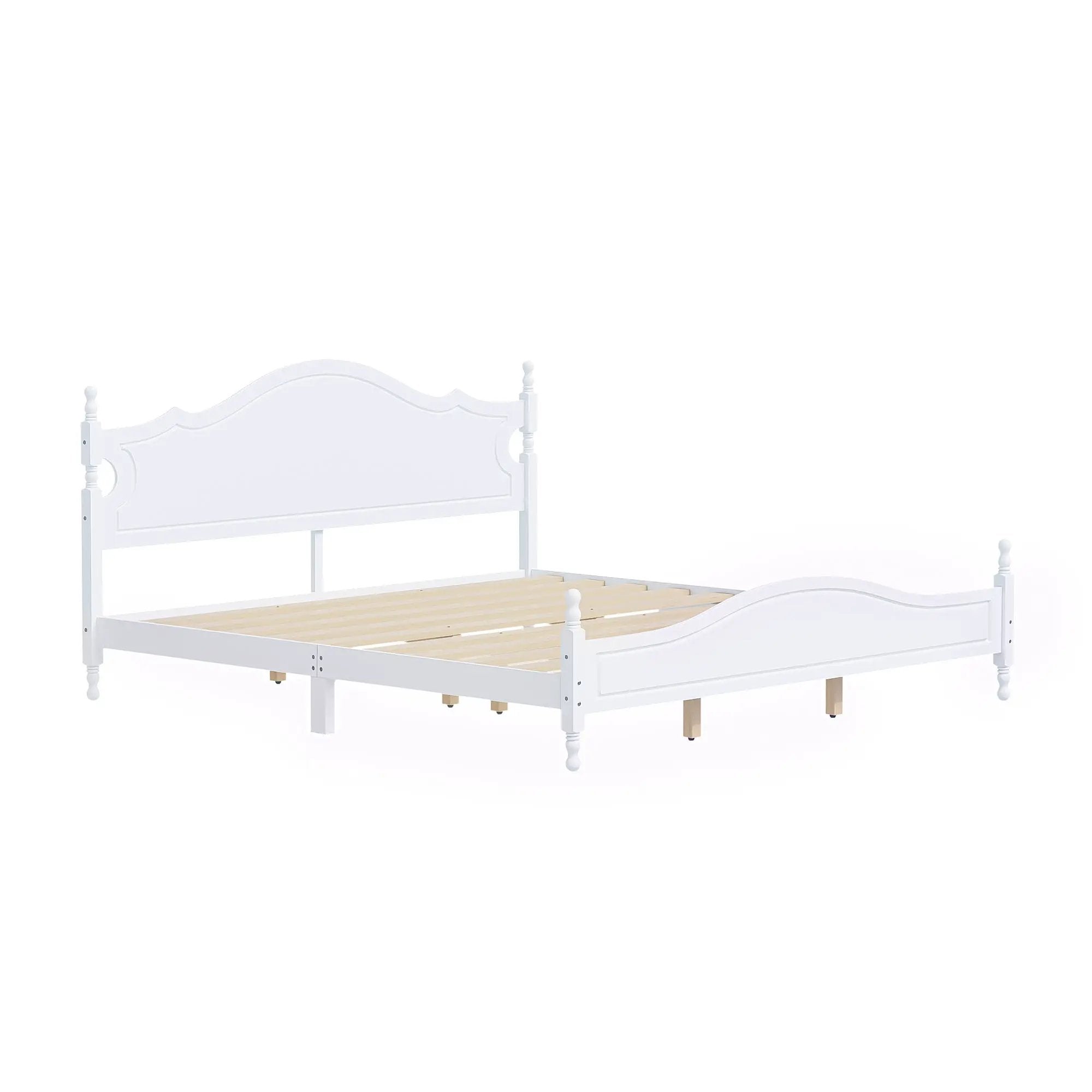 King Bed Frame with Headboard, Retro Style Wooden Platform Bed by HouseOfZazla