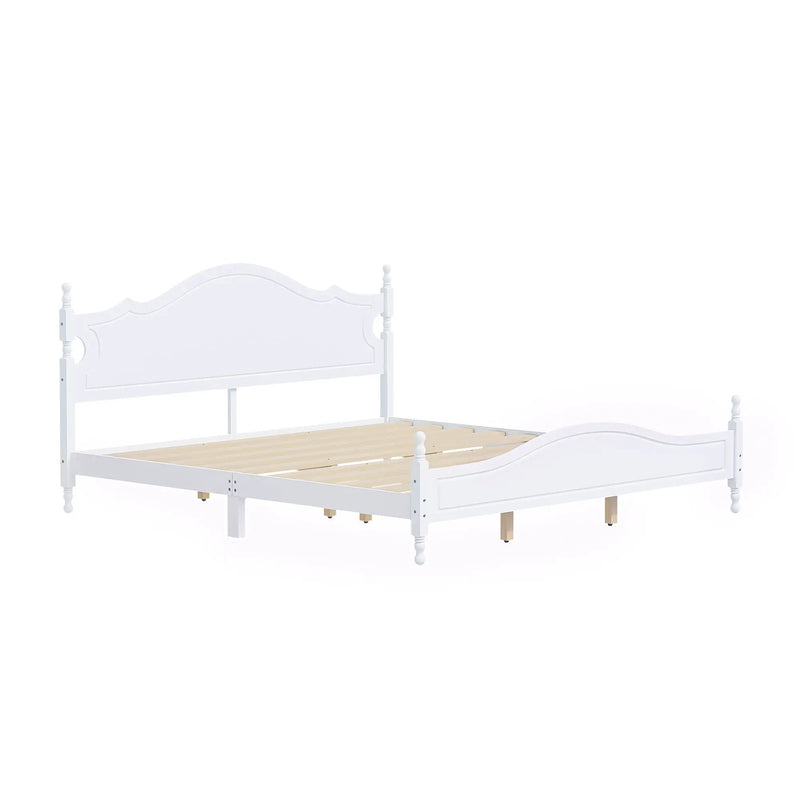 King Bed Frame with Headboard, Retro Style Wooden Platform Bed by HouseOfZazla