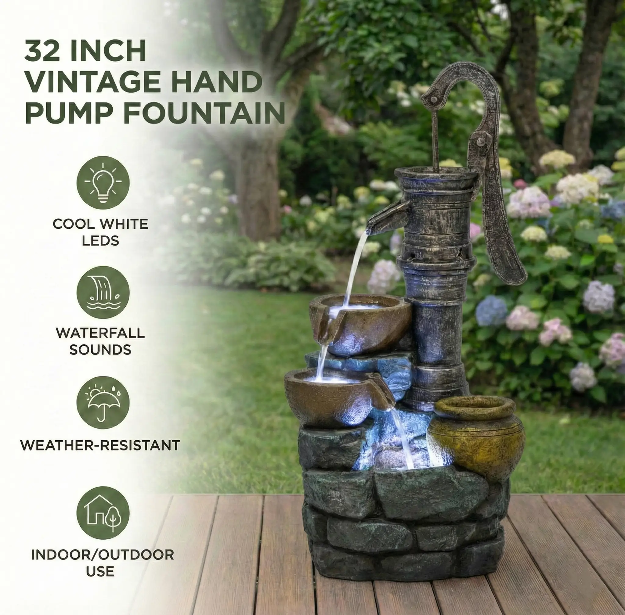 32'' H Large Outdoor Fountain with Vintage Pump by HouseOfZazla