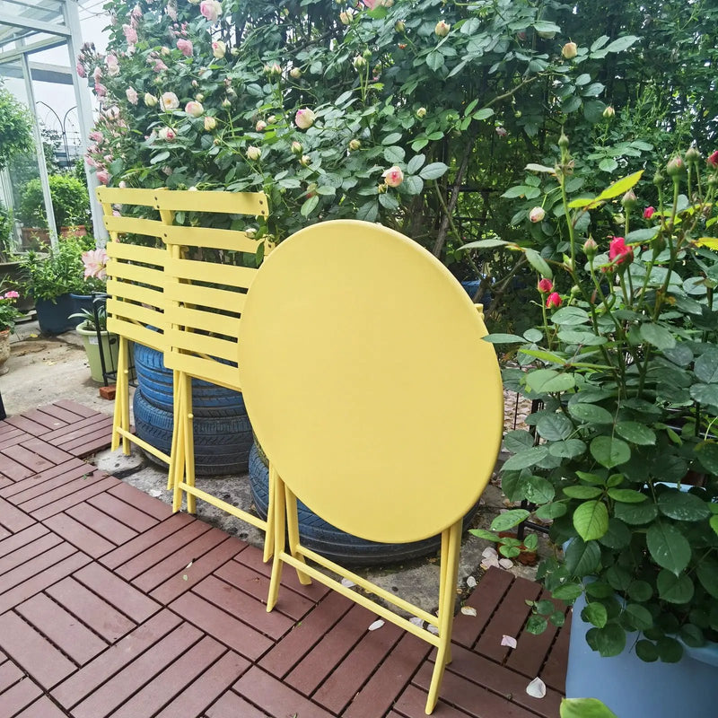 3 Piece Patio Bistro Set Of Foldable Round Table And Chairs by HouseOfZazla