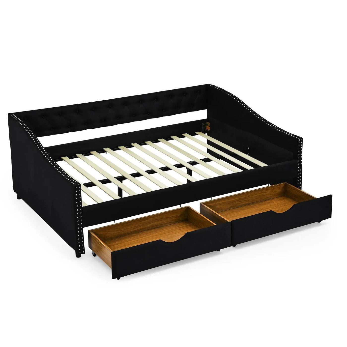 Upholstered Tufted Daybed With 2 Drawers, Waved Arms by Unique Piece Furniture