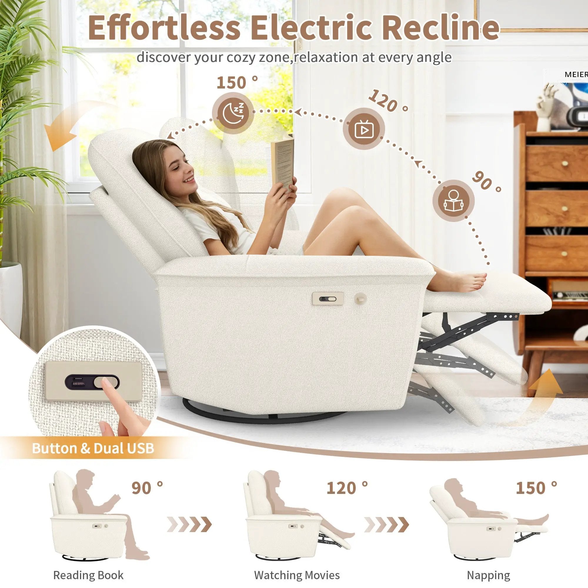 270° Power Swivel Rocker Recliner Chair with Phone Holder by HouseOfZazla