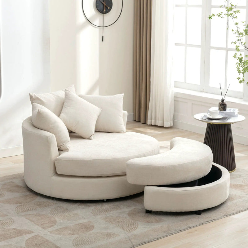 360° Swivel Accent Barrel Chair With Storage Ottoman & 4 Pillows, Modern Leisure Chair Round Accent For Living Room by HouseOfZazla