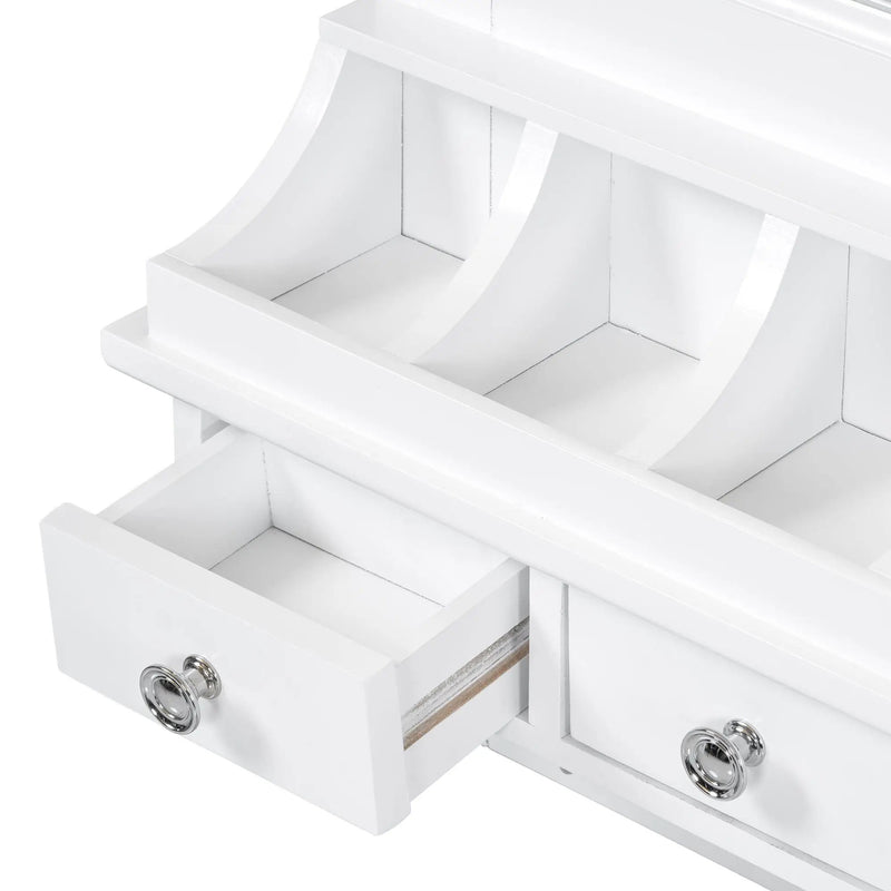 Floating Makeup Vanity With Big Mirror, Wall Mounted Storage Vanity With Drawers, Pockets & Hooks, Space Saving Decorative Home Organizer - White by HouseOfZazla