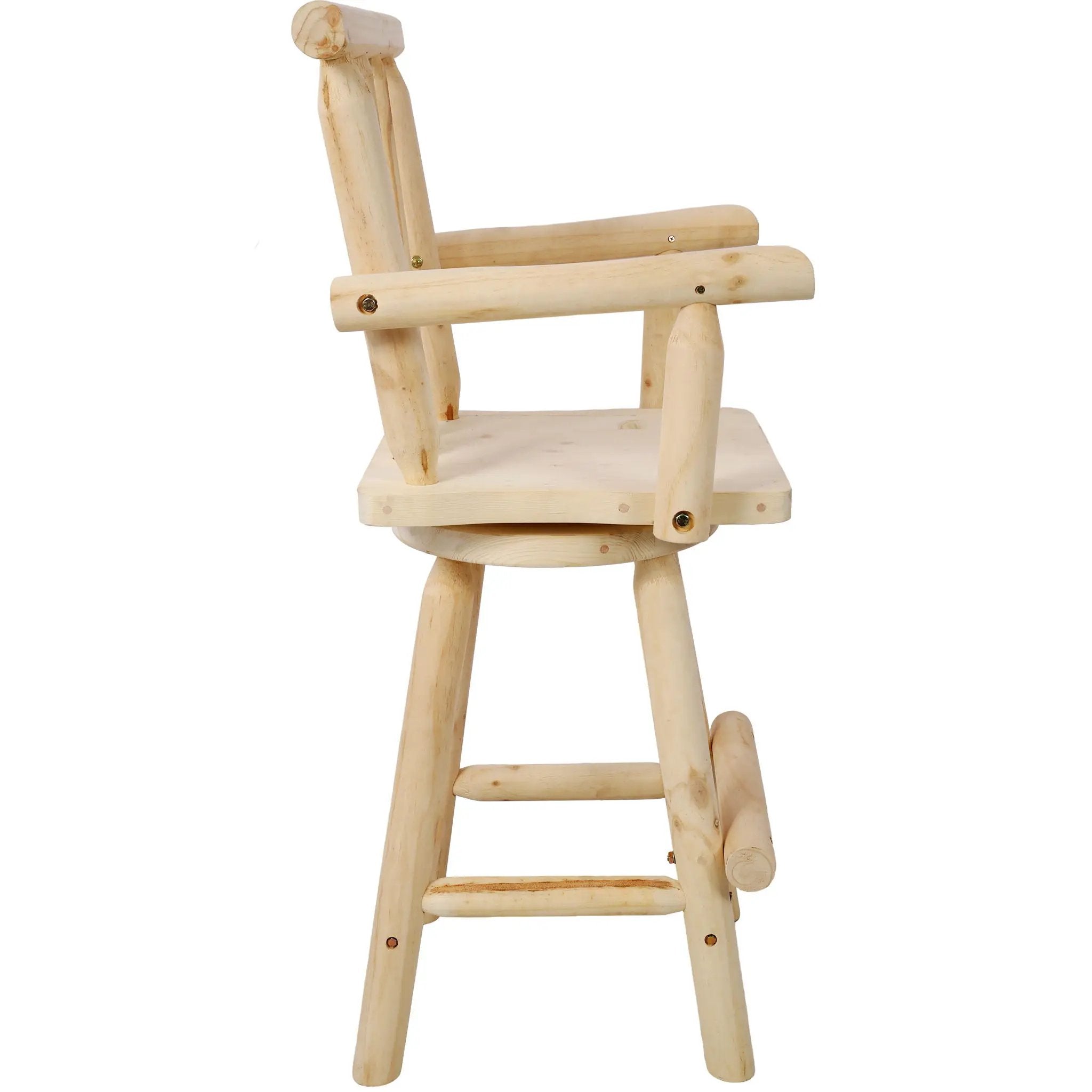 Rustic Bar Stool, Fir Wood Construction, Wide Armrest by Unique Piece Furniture